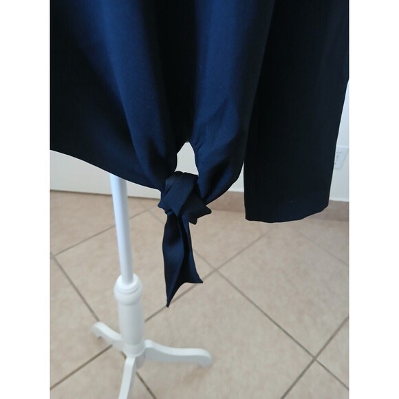 Talbots Womens Blouse Side‎ Tie Black Large Round Neck Long Sleeve Minimalist - Picture 7 of 16